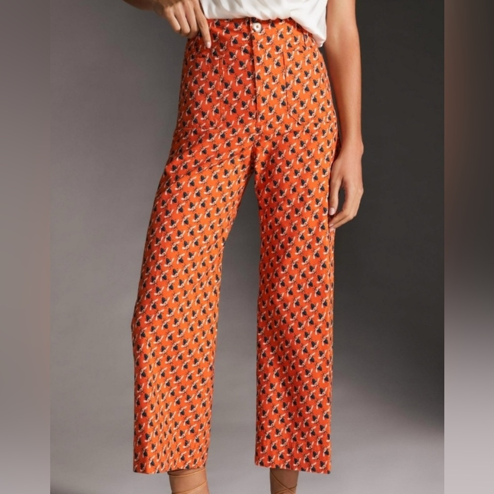 Anthropologie Maeve x Sarah Gordon Bee The Colette Wideleg Pants Orange Crop